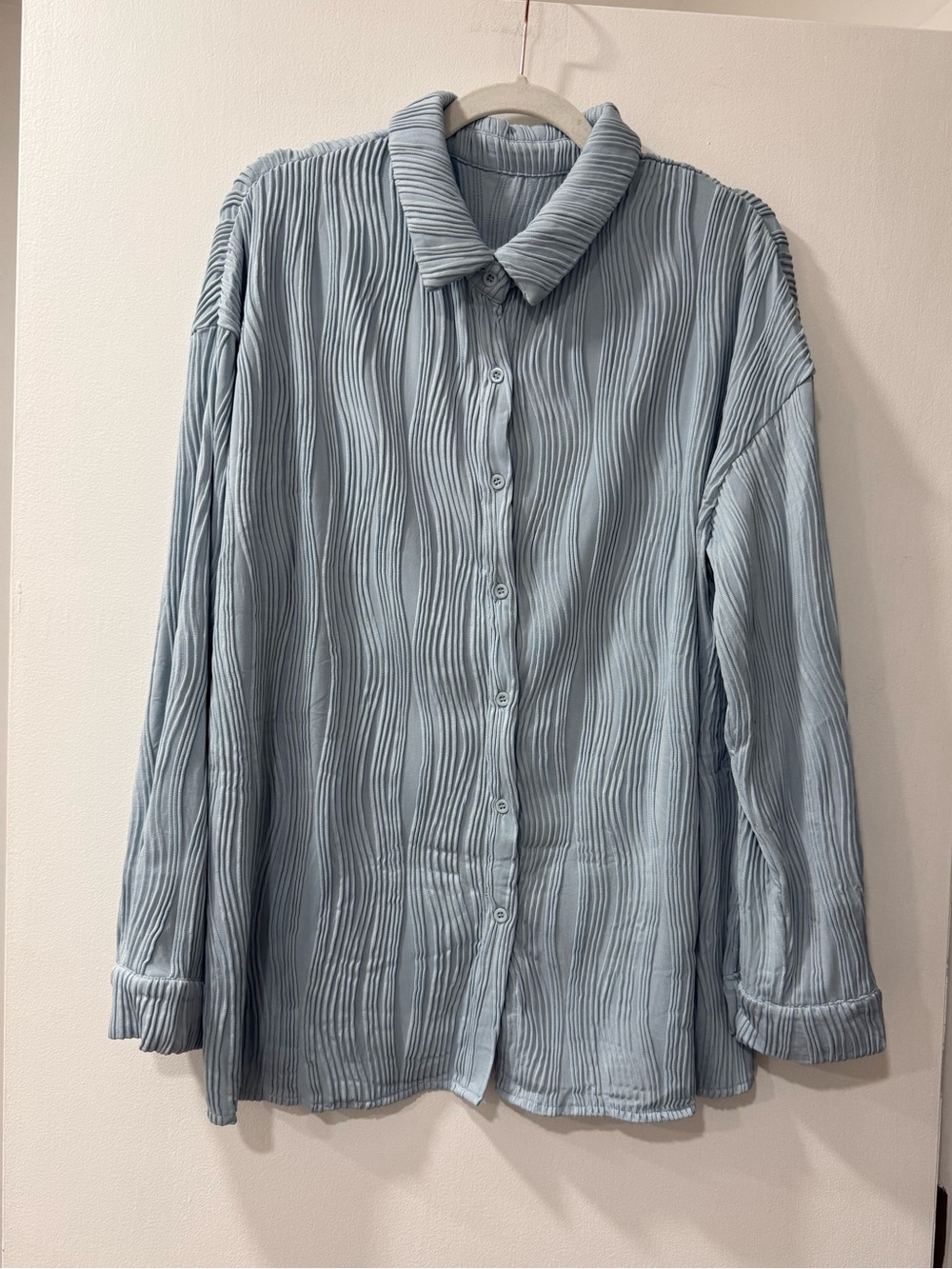 Light Blue Textured Button-Up Shirt